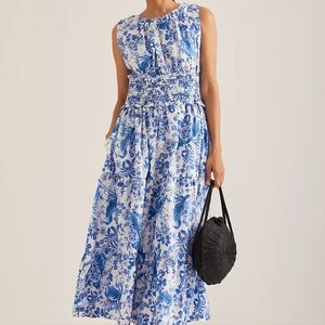 Sleeveless Poplin Smocked Midi Dress